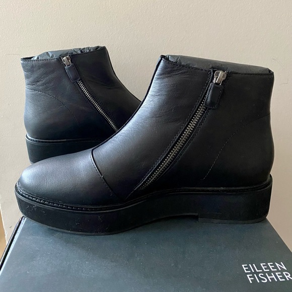 Eileen Fisher Nann Wedge Bootie in Leather Size 9 Sz 9 NIB New in box Black - Picture 6 of 12